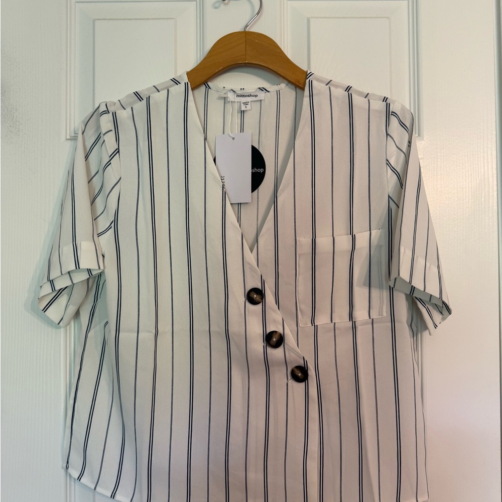 Mittoshop White and Black Striped Blouse